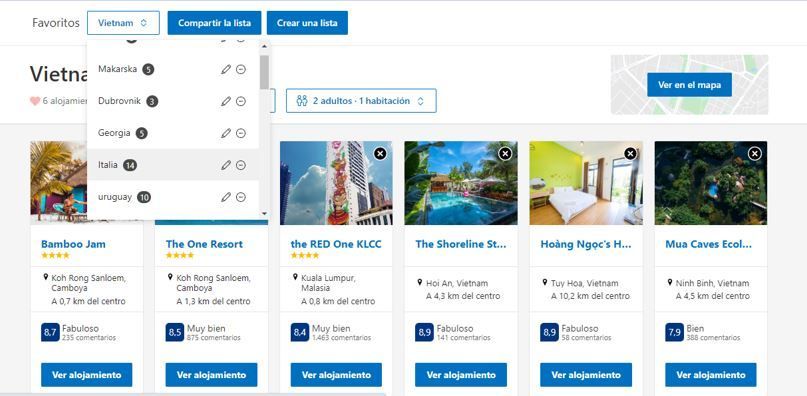 guardar favoritos en booking